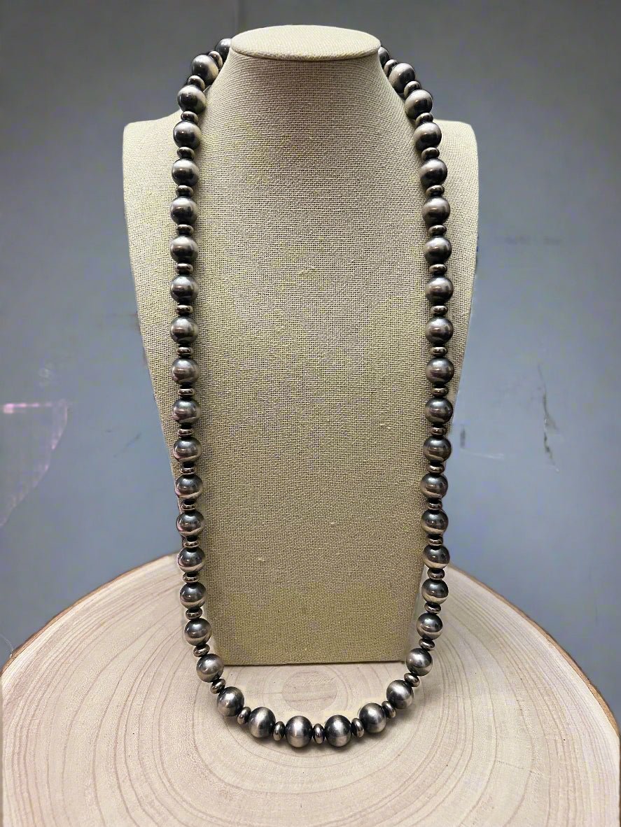 14mm & 10mm saucer Sterling Silver Pearls Statement Necklace - 35 inch