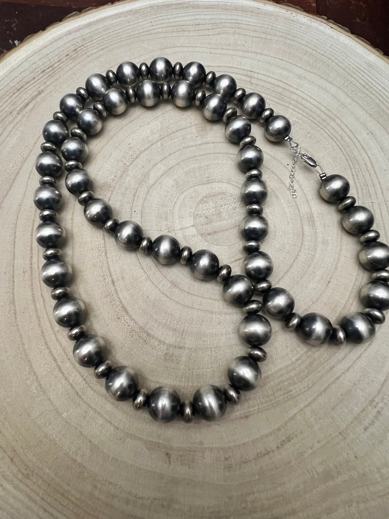 14mm & 10mm saucer Sterling Silver Pearls Statement Necklace - 35 inch