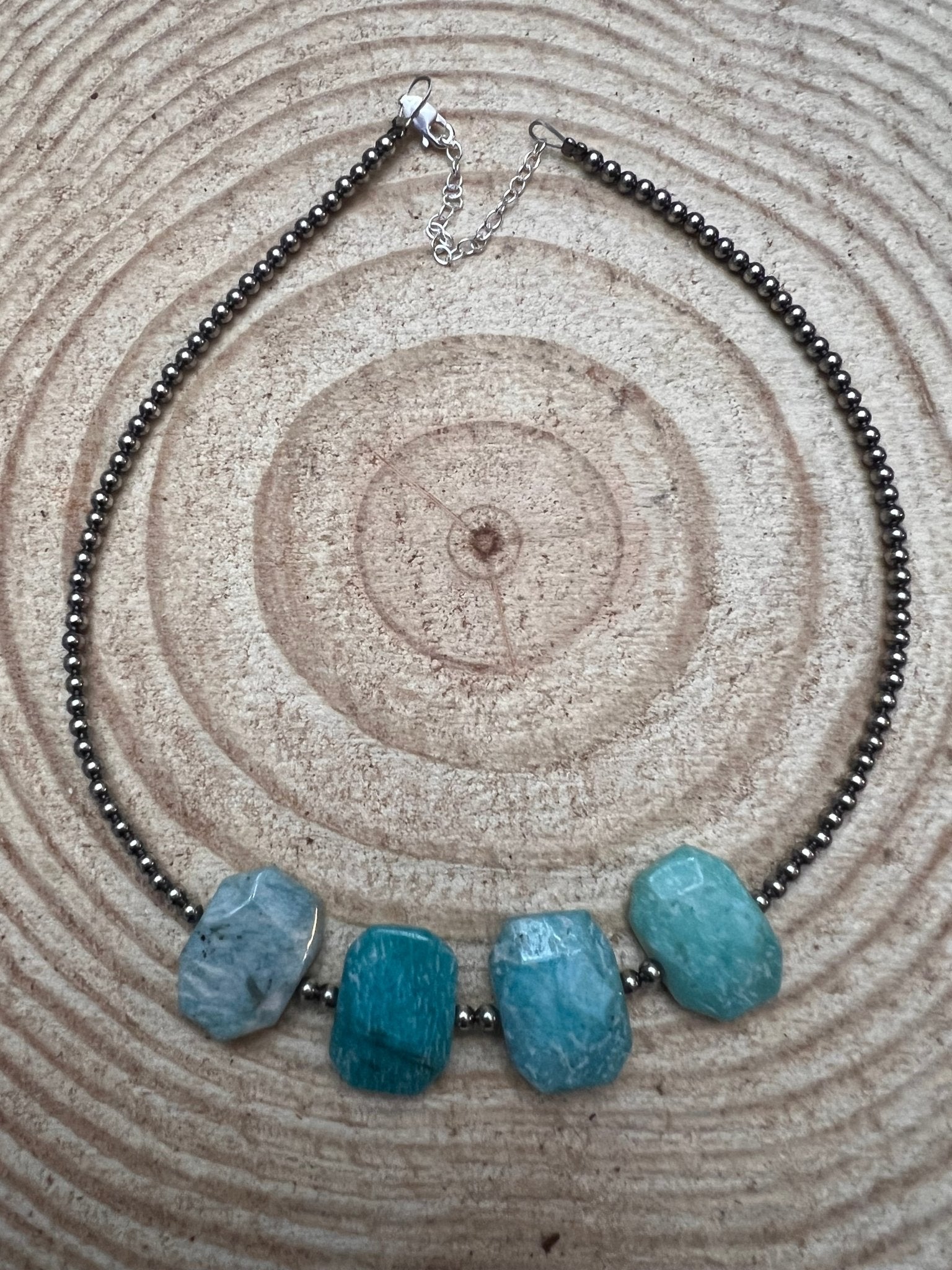 3mm Sterling Pearls and Peruvian Amazonite - 14 inch choker