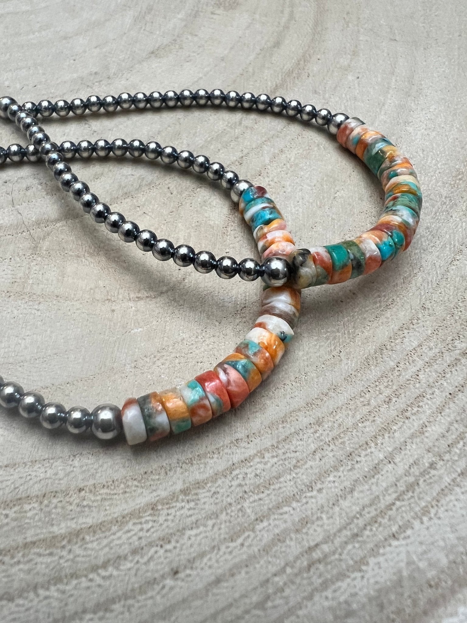 3mm Sterling Silver Pearl Teardrop with Orange Spiny Oyster/Turquoise Earrings - 4 inch drop