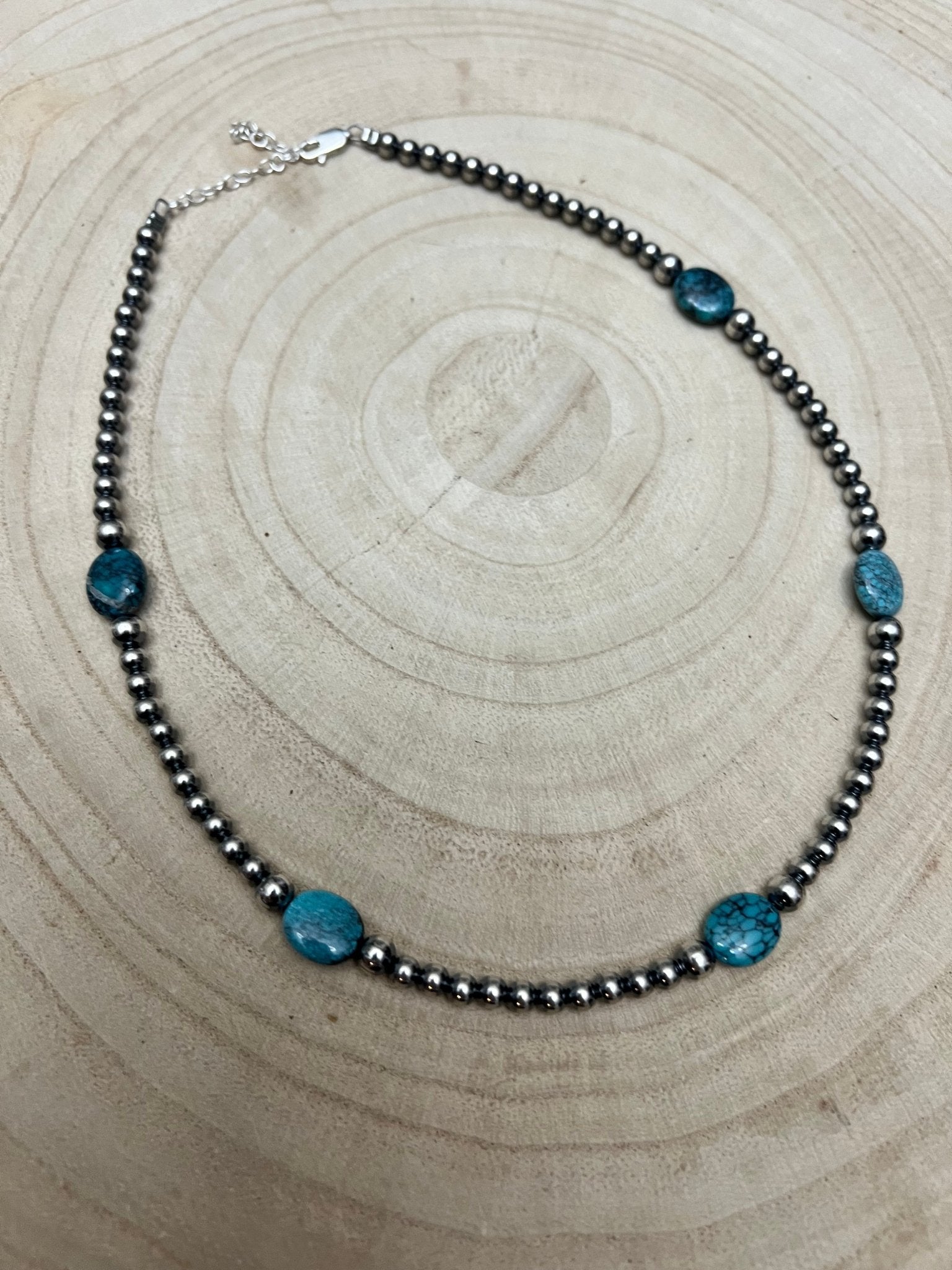 4mm & 5mm Sterling Pearl Turquoise Choker  - 15 inch