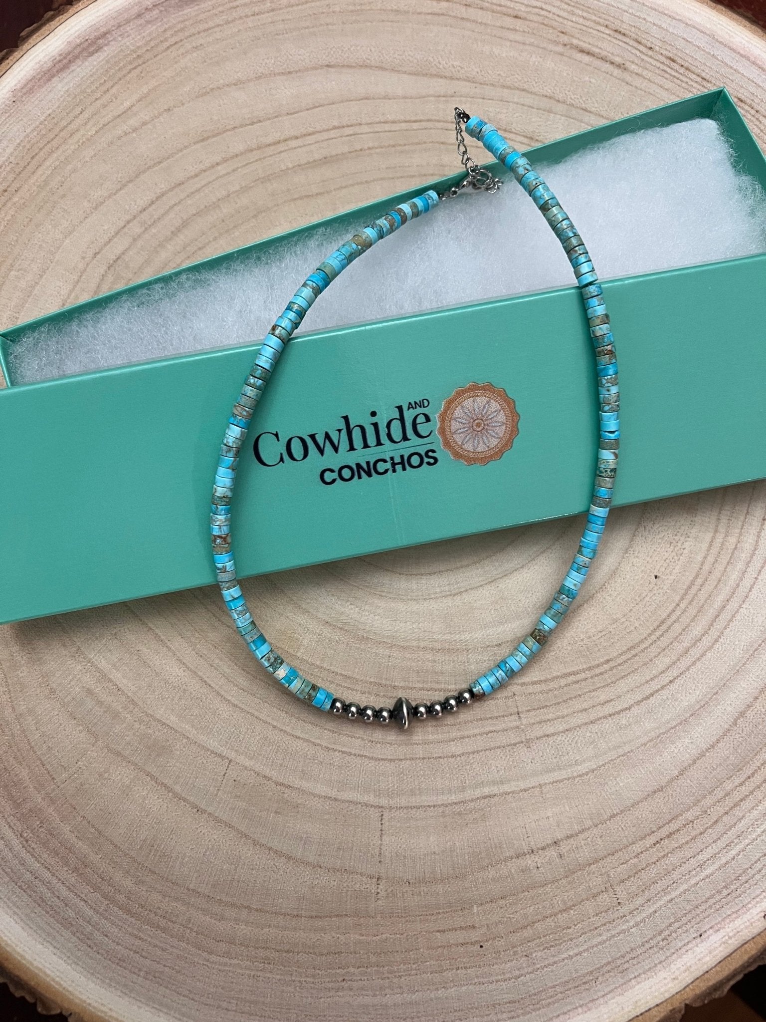 4mm Sterling Pearls and Sterling Saucer Accent Bead Turquoise Choker - 14 inch