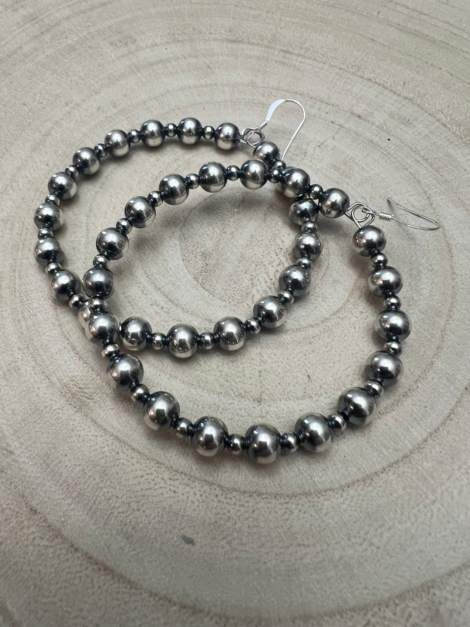 6mm and 3mm Sterling Silver Pearl Hoop Earrings - 2 inch drop