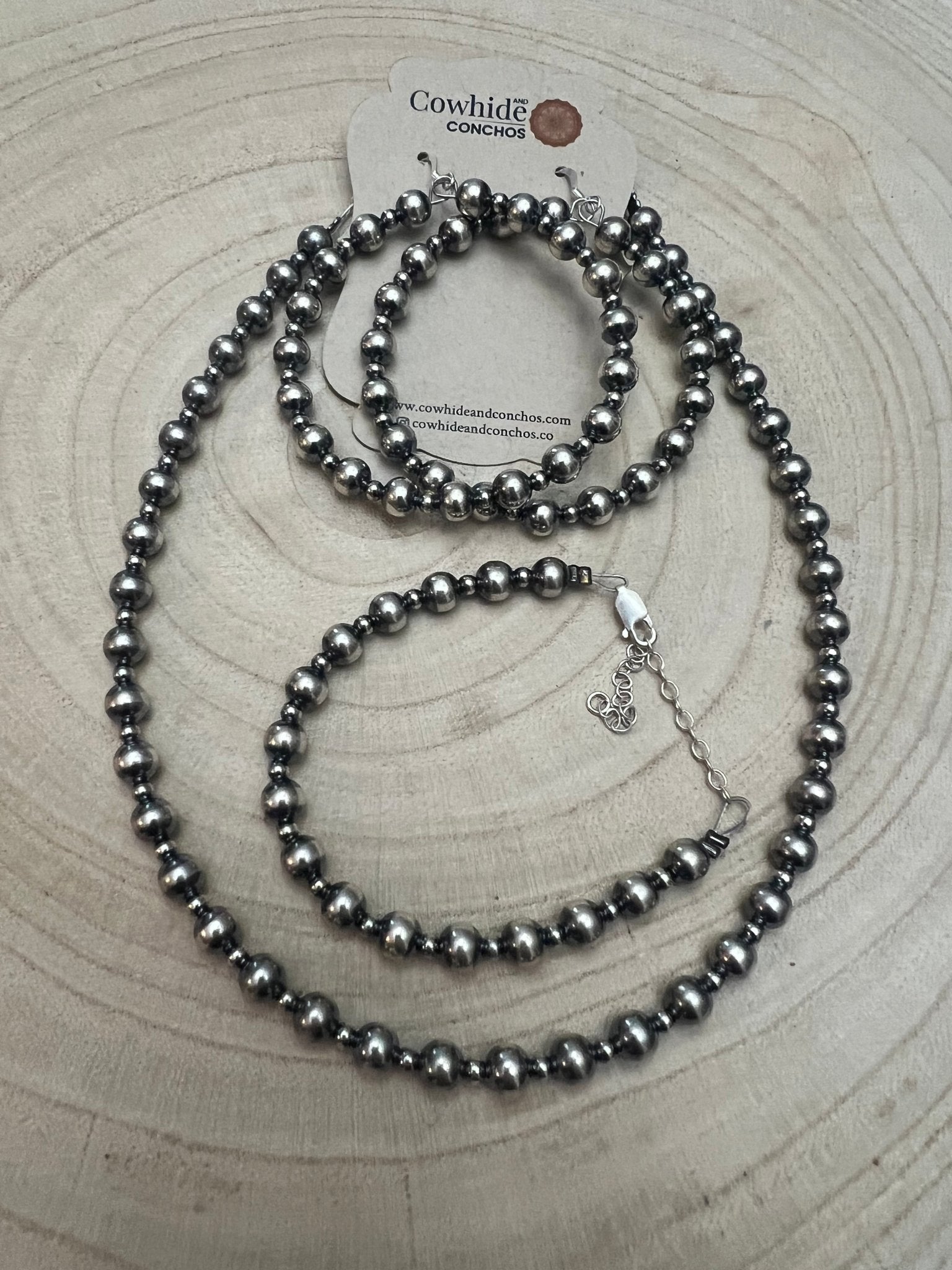 6mm and 3mm Sterling Silver Pearl Hoop Earrings - 2 inch drop