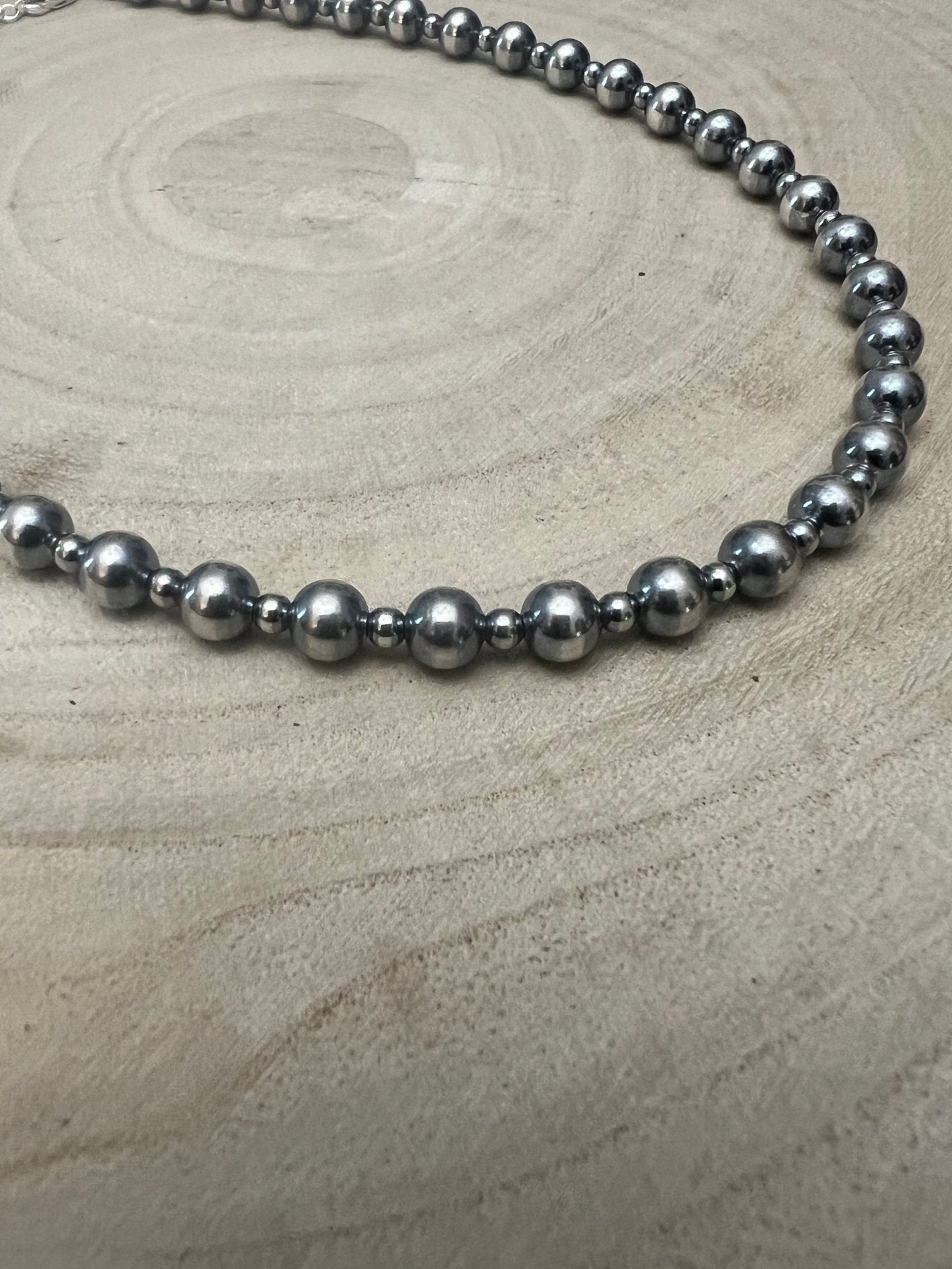 6mm and 3mm Sterling Silver Pearls choker necklace - 14 inch choker
