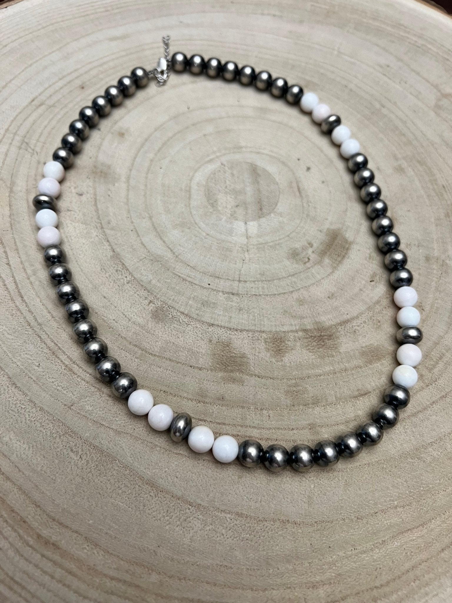 8mm Sterling Pearl, Saucer and pink conch - 19 inch