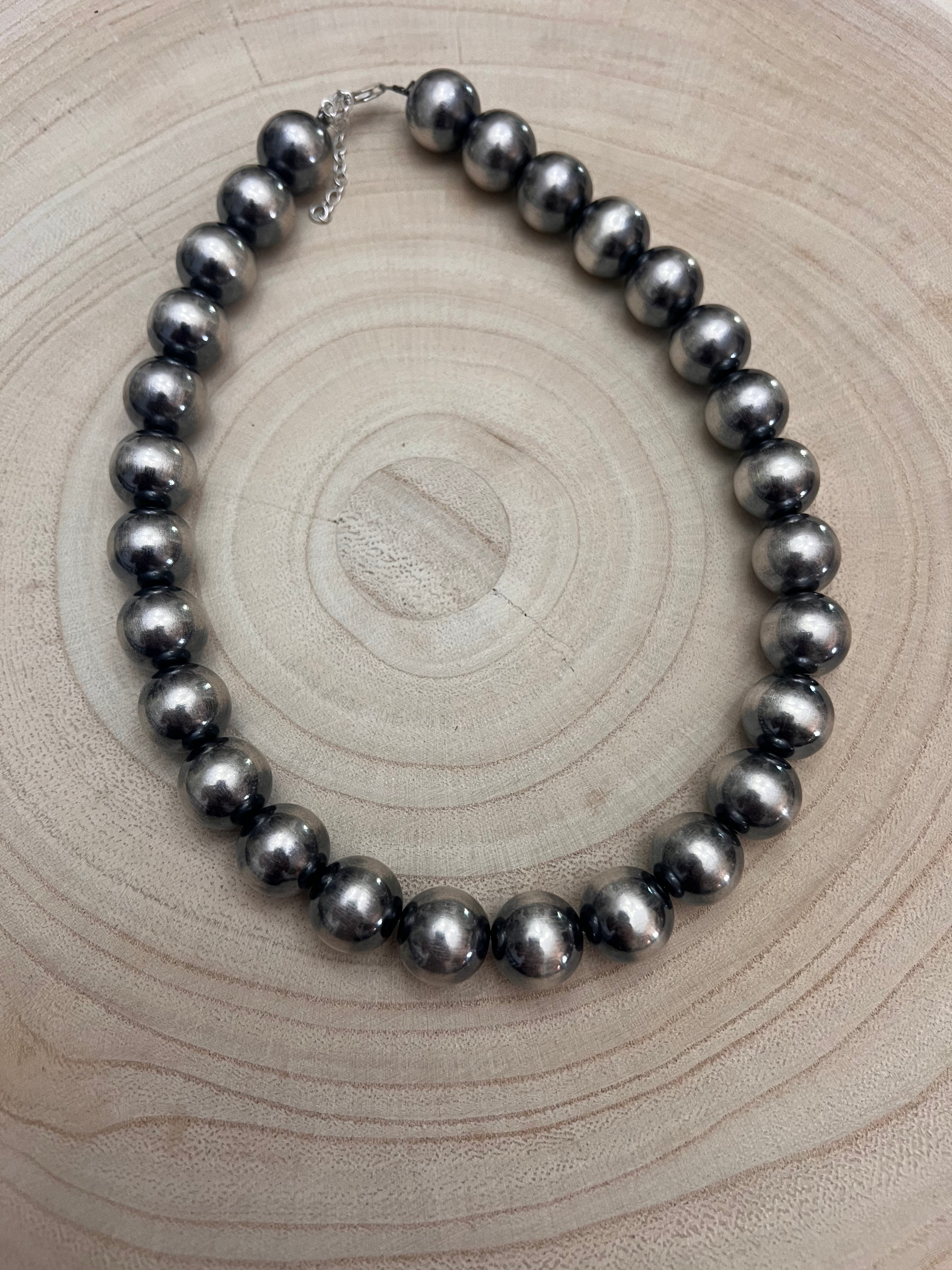 14mm Sterling Silver Pearls Necklace - 16 inch