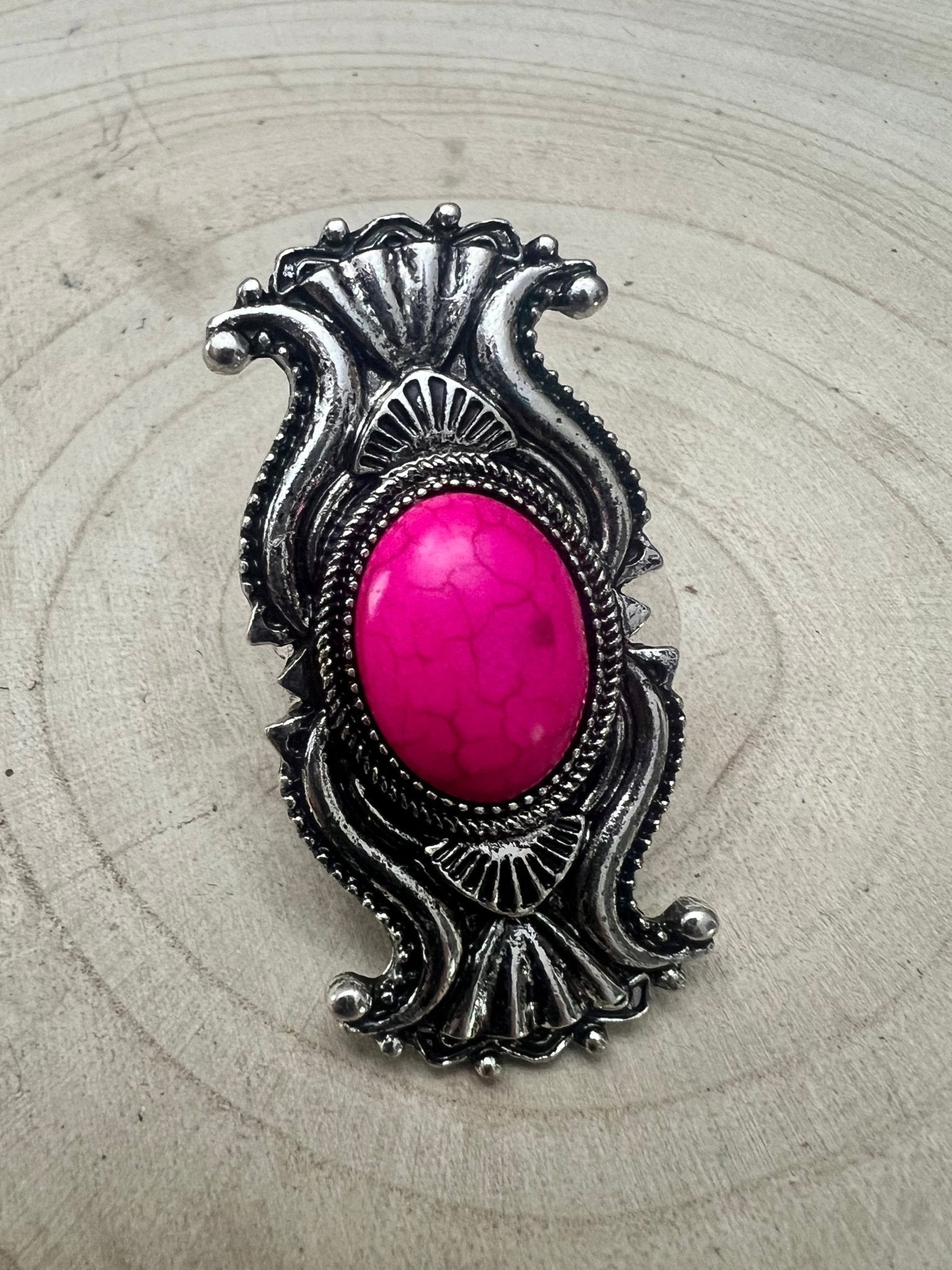 Adjustable Concho Ring with Faux Pink Stone