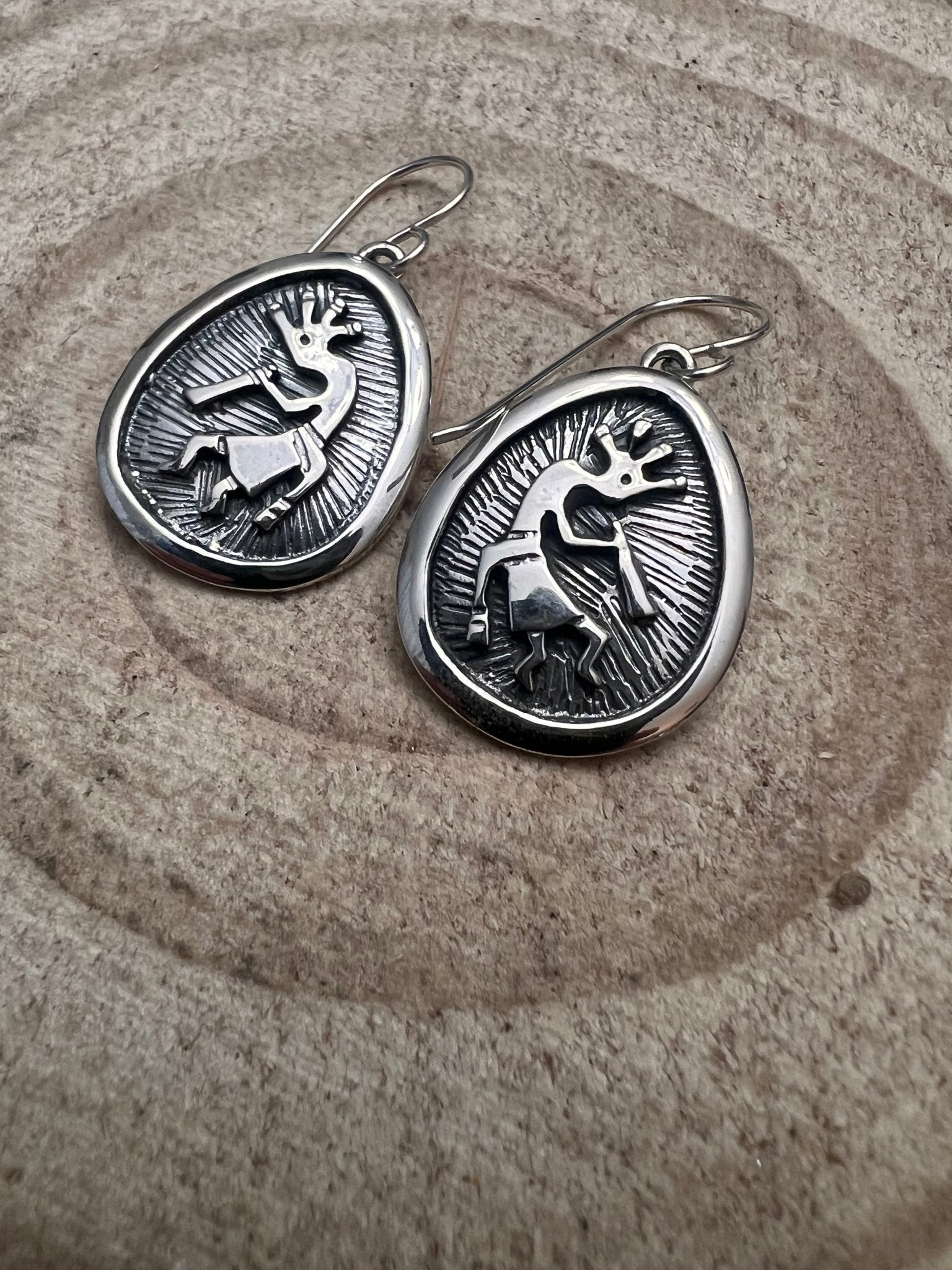 Allen Lee Navajo Handmade Kokopelli Sterling Silver Earrings