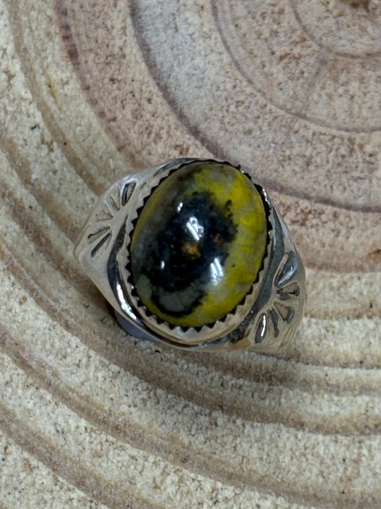 Annie Lincoln Navajo Handmade Sterling Silver & Bumblebee Jasper Ring - Size 9