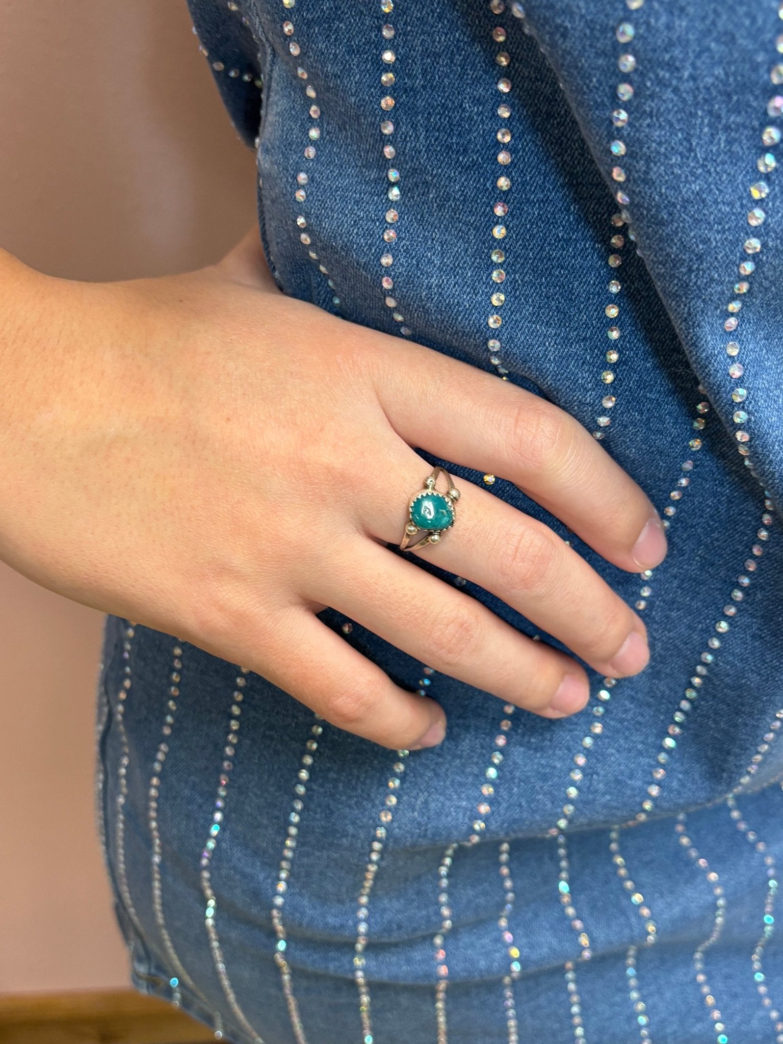 Antionette Martinez Navajo Handmade Sterling Silver & Kingman Turquoise Ring - Size 8