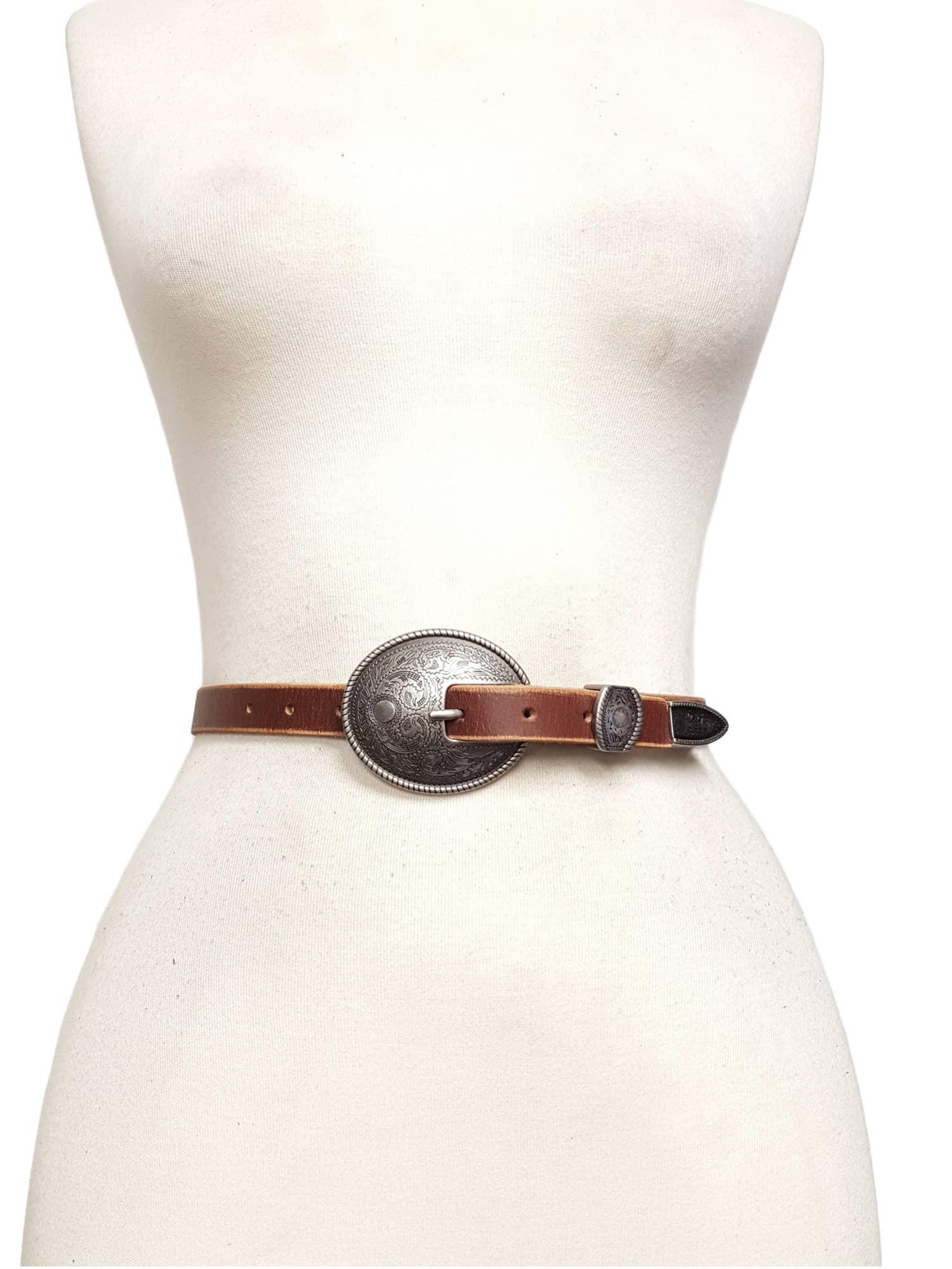 Antique Silver Buckle Vintage Skinny Leather Belt