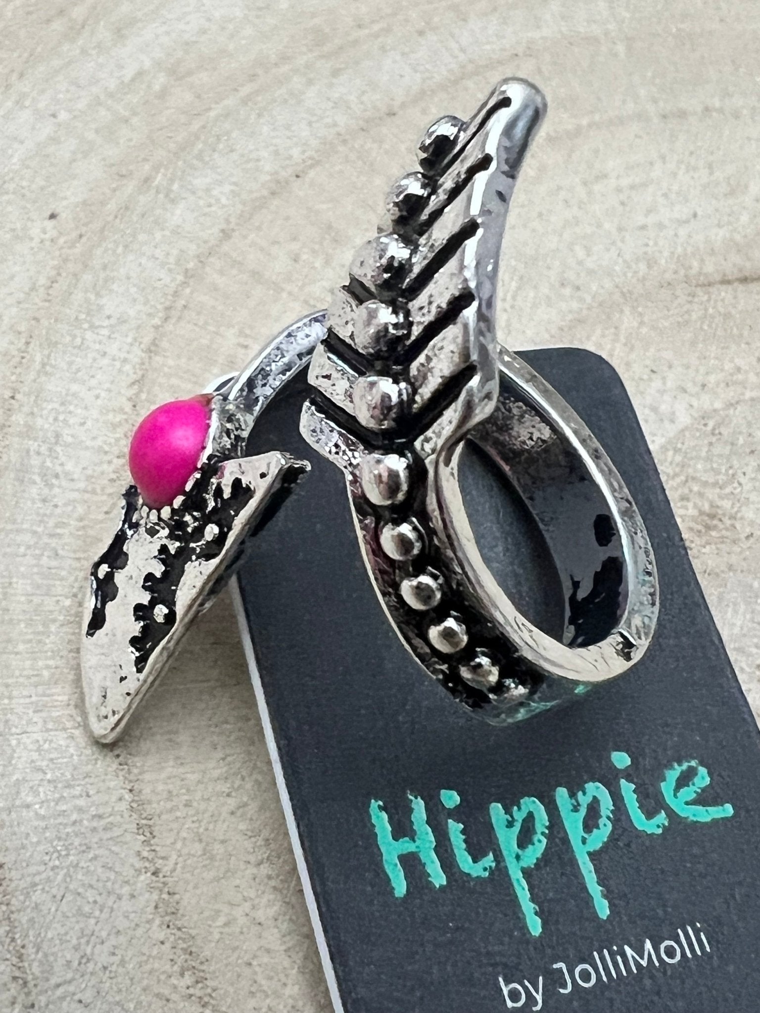 Arrow Head Cuff Ring with Faux Pink Stone