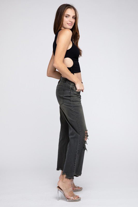 Bibi Distressed Vintage Washed Wide Leg Pants - Medium remaining