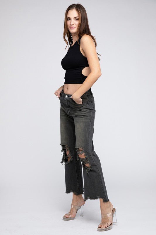 Bibi Distressed Vintage Washed Wide Leg Pants - Medium remaining