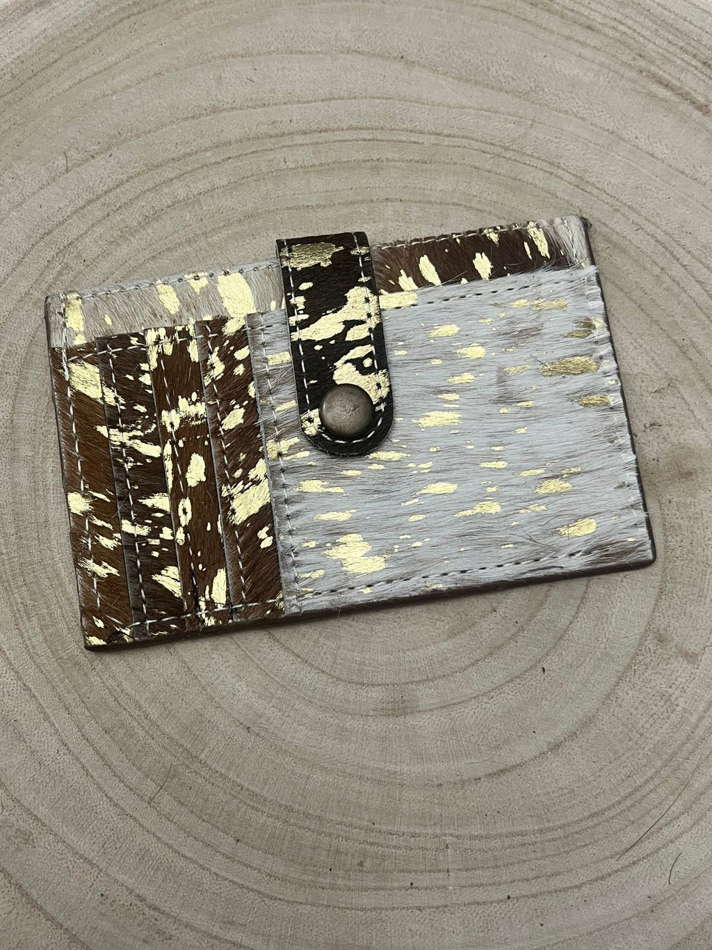 Cowhide Credit Card Wallet - Acid Wash Gold