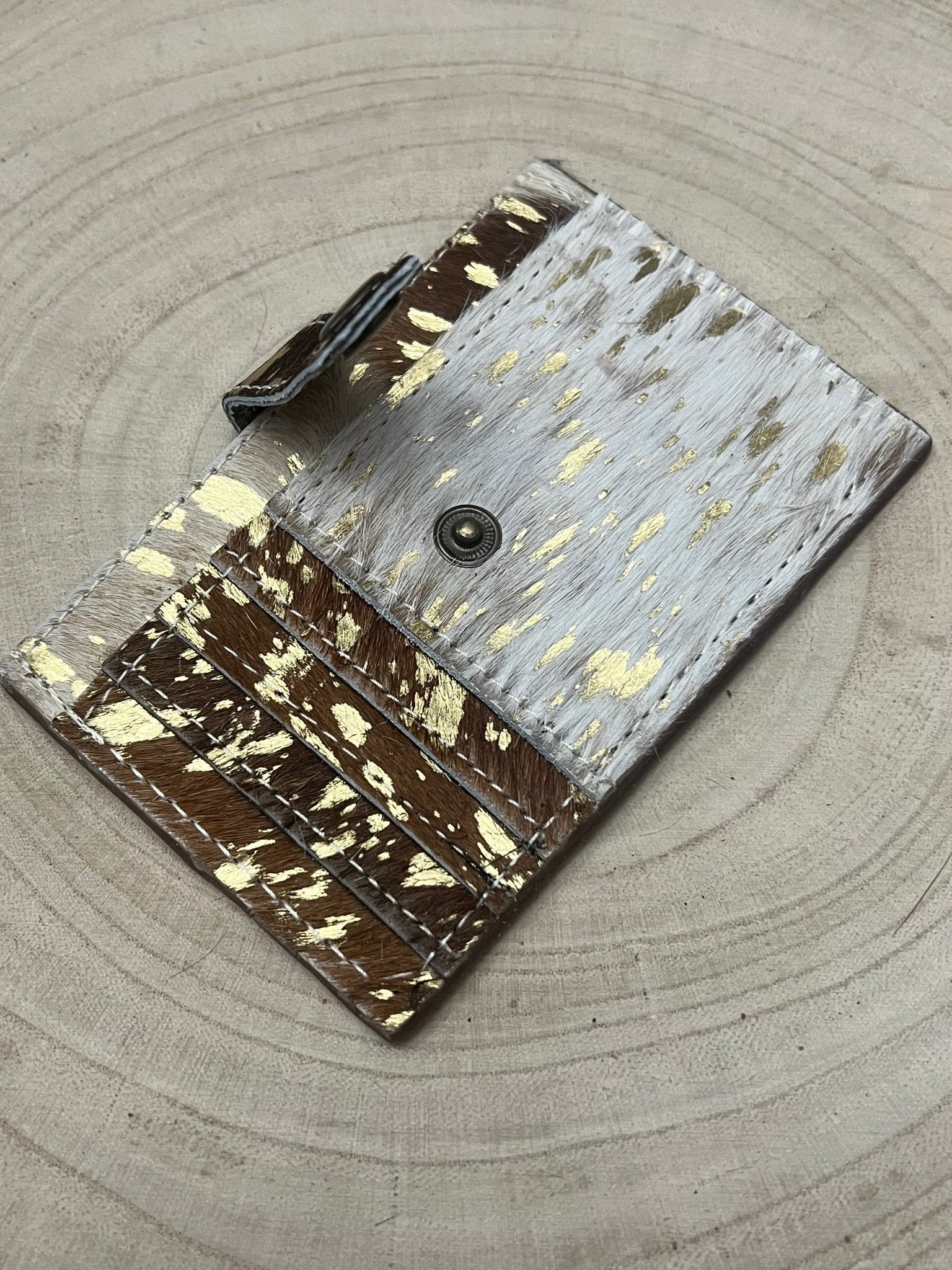 Cowhide Credit Card Wallet - Acid Wash Gold